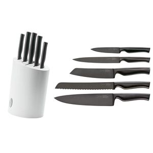 Cuchillos Ivo En Titanio Color Negro Bloque 5 Pzas Base Blanca